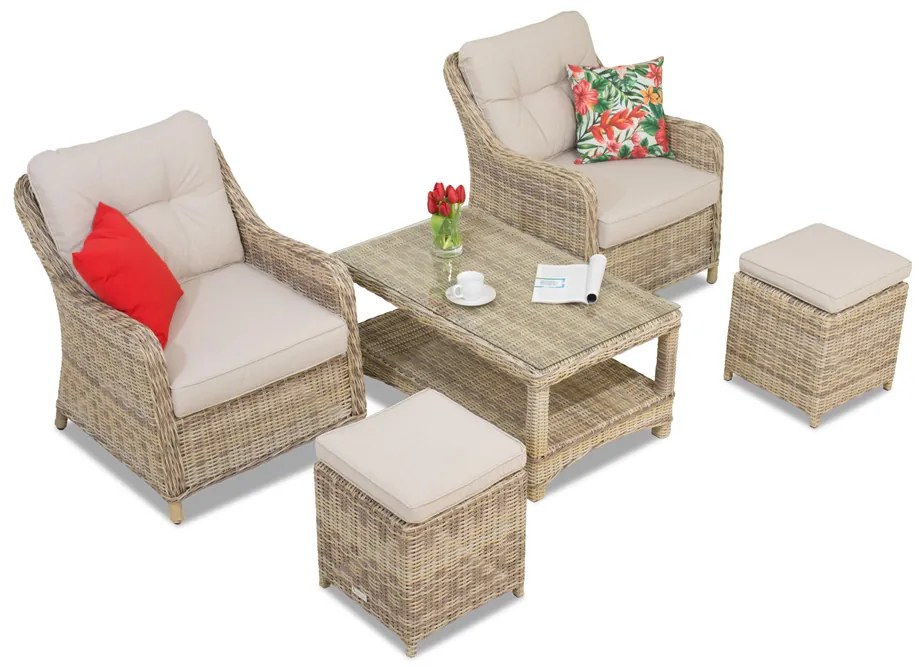 Toledo Terrace technorattan set met beige Garden Point poefs
