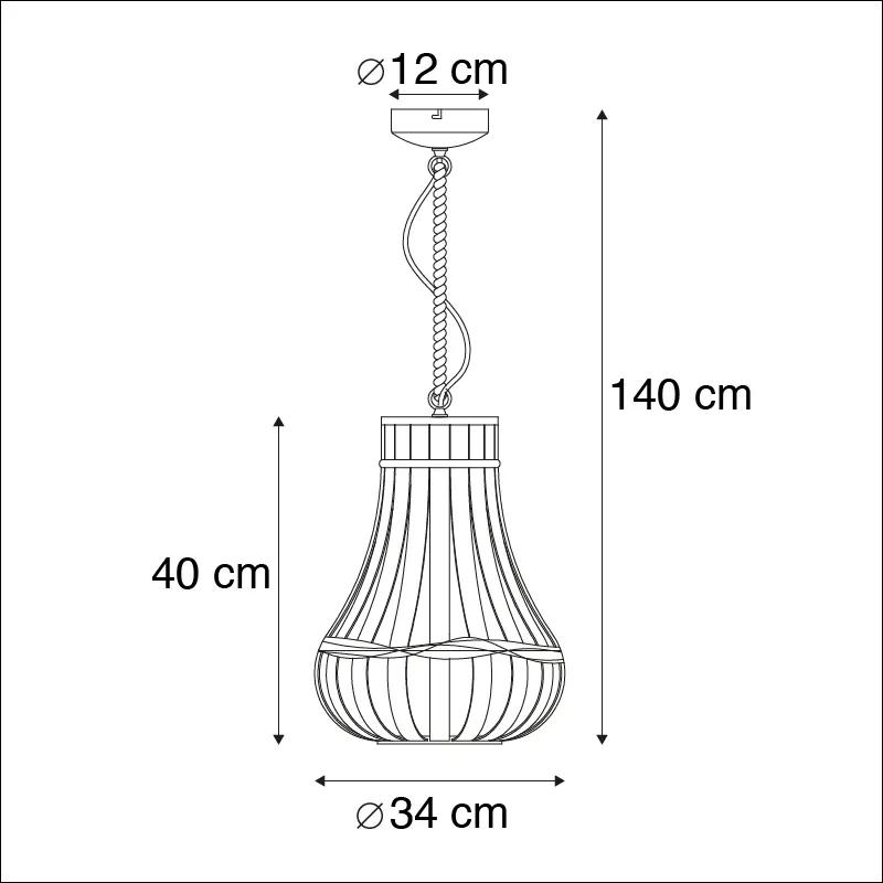 Landelijke hanglamp hout met touw 34cm - Excalibur Landelijk / Rustiek E27 rond Binnenverlichting Lamp