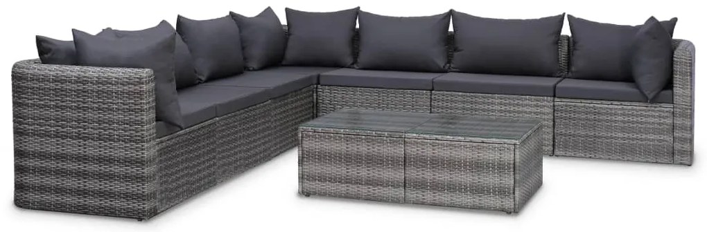 vidaXL 8-delige Loungeset met kussens poly rattan grijs