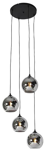 Art Deco hanglamp zwart met smoke glas 4-lichts - Wallace Art Deco E27 rond Binnenverlichting Lamp