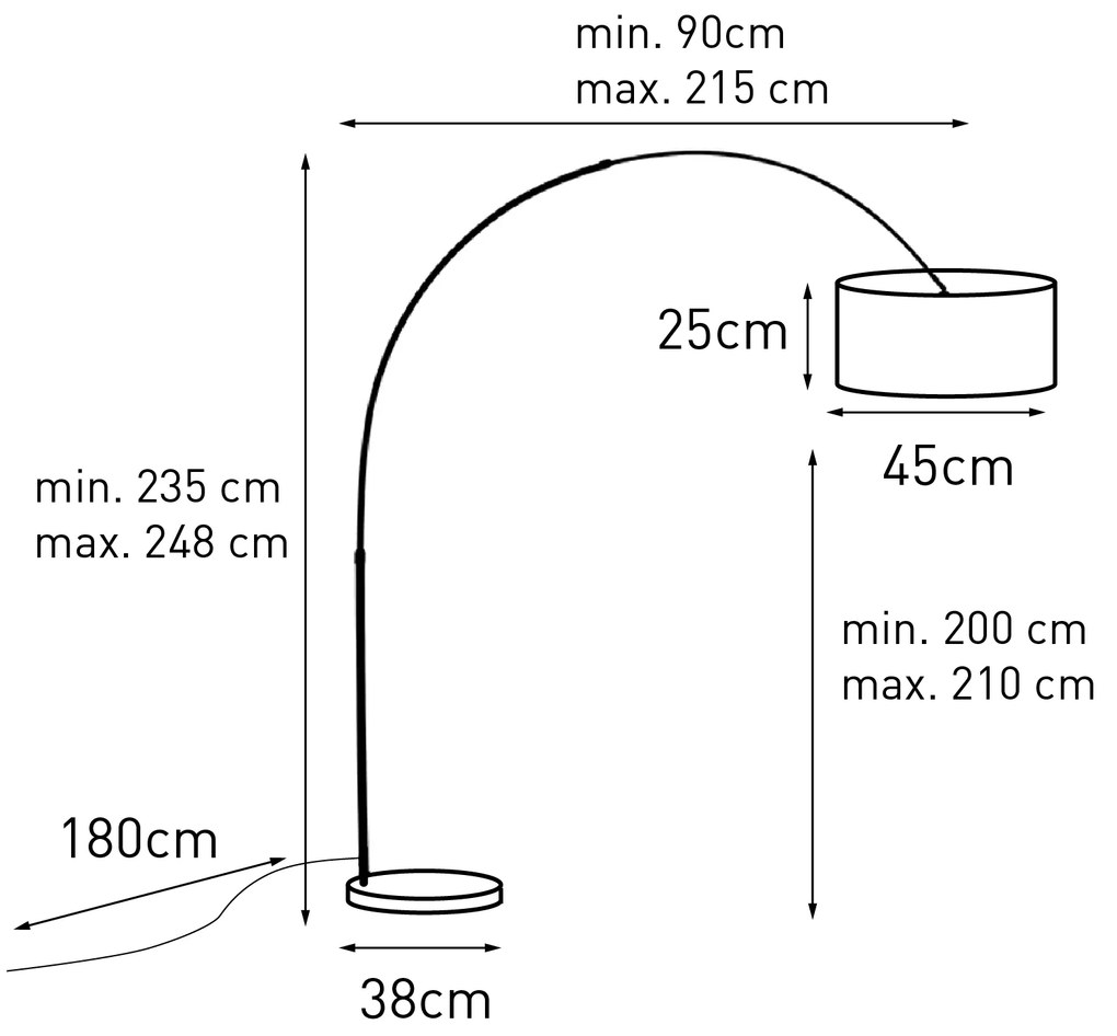 Booglamp staal stoffen kap wit 45 cm - XXL Modern E27 Binnenverlichting Lamp