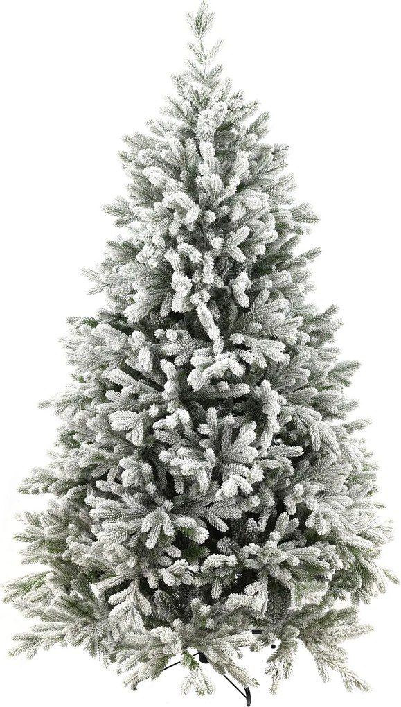Snowy Hamilton Hinged kunstkerstboom - 213 cm - Wit geflockt donkergroen - Diameter 140 cm - 3929 tips - Besneeuwd/Frosted - Metalen voet