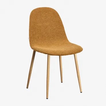 Pakket Van 4 Glamm Deluxe Bouclé Stoffen Eetkamerstoelen Natuurlijk Hout & Bouclé Honing Geel - Sklum