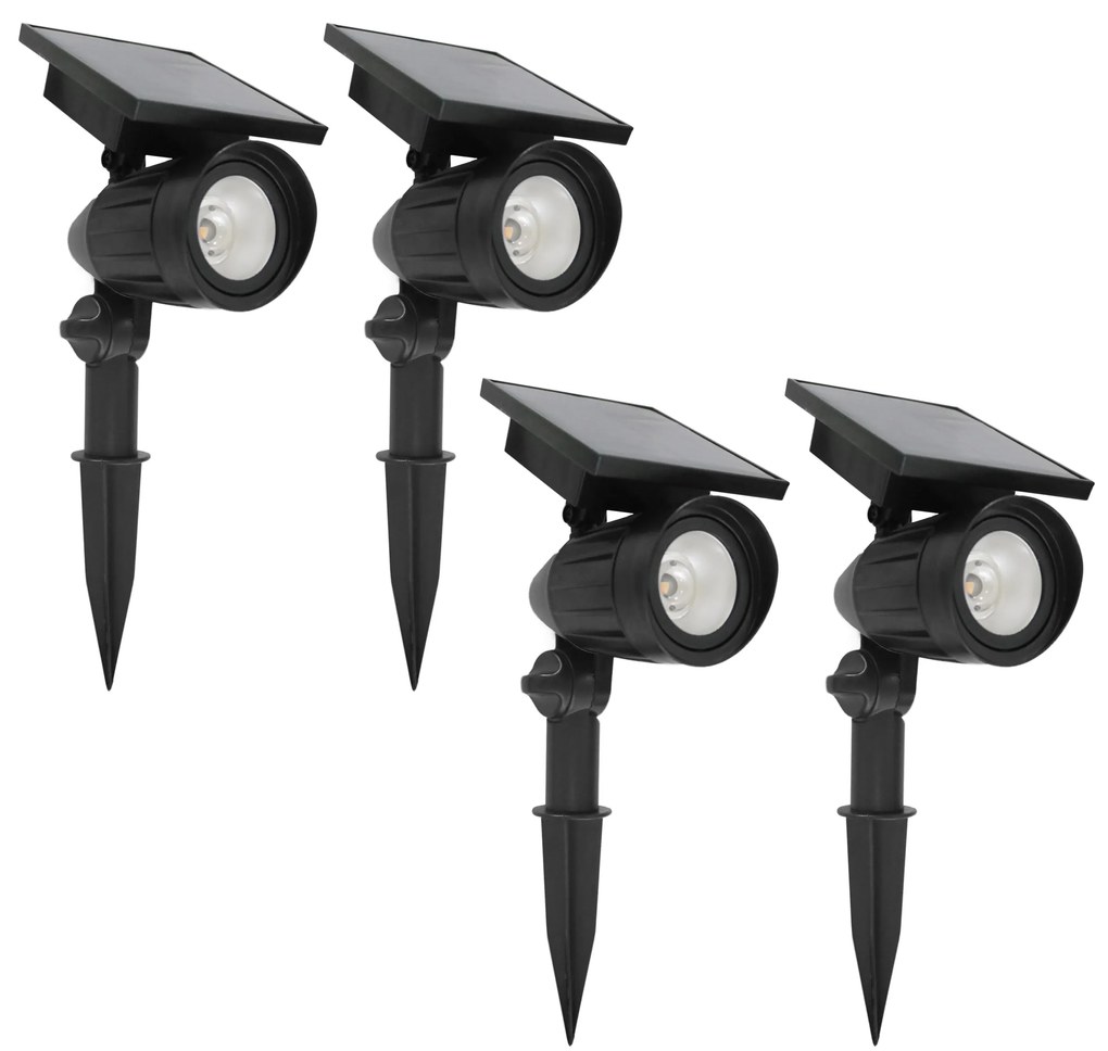 Set 4 stuks LED Solar tuinspot zwart