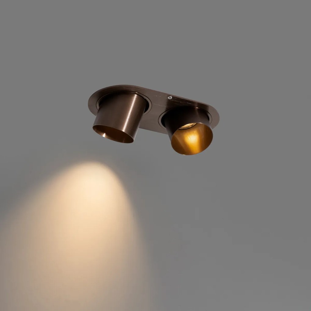 Afgeronde inbouwspot donkerbrons GU10 50mm 2-lichts - Installa