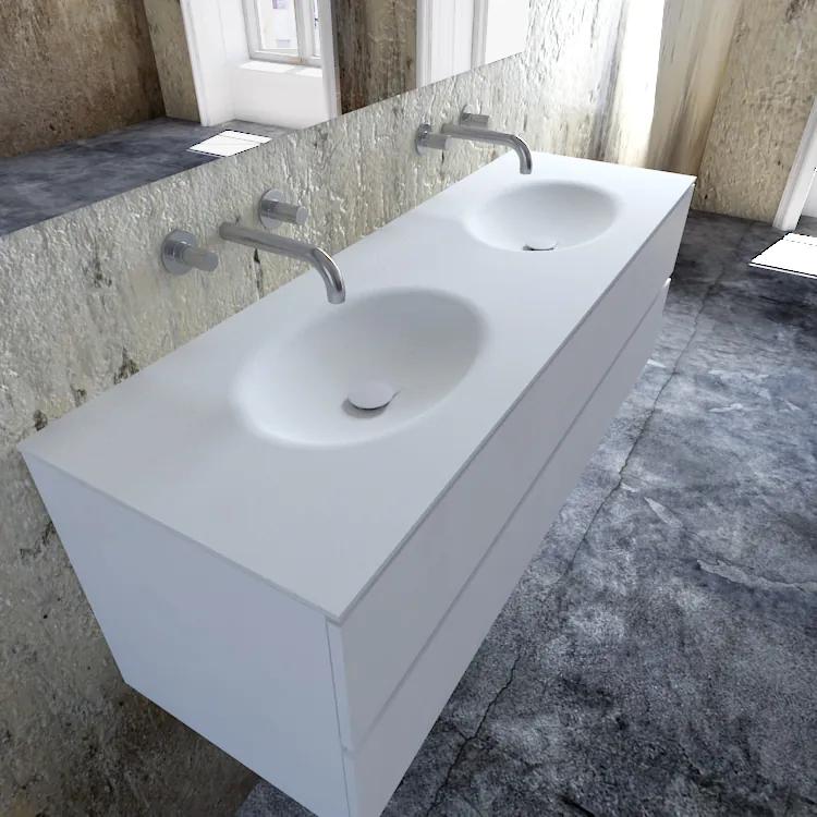 Zaro Sevilla Solid Surface badmeubel 150cm mat wit zonder kraangat dubbele spoelbak