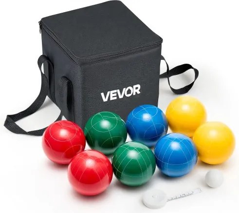 VEVOR Bocce-set met 8 harsballen (107 mm) &amp; kralen &amp; draagtas (zwart) &amp; meetlint, rood/groen/blauw/geel, voor 2 tot 8 spelers, Bocce-spelset voor strand, gazon, familie, tuin, buiten