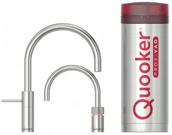 Quooker Nordic Round Twintaps kokendwaterkraan - draaibare uitloop - PRO3 reservoir - Warm / kokend water - RVS 3NRRVSTT