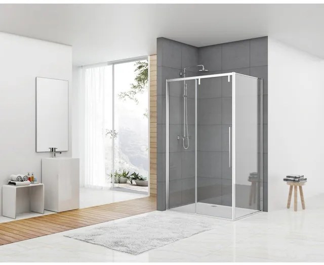 Van Rijn Products ST06 Softclose schuifdeur - 138.5x200cm - helder glas - dikte 8mm - tbv hoekcabine - incl. greep - chroom ST06350140