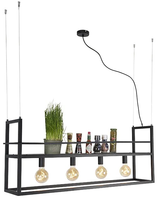 Industriële hanglamp zwart met rek large 4-lichts - Cage Rack