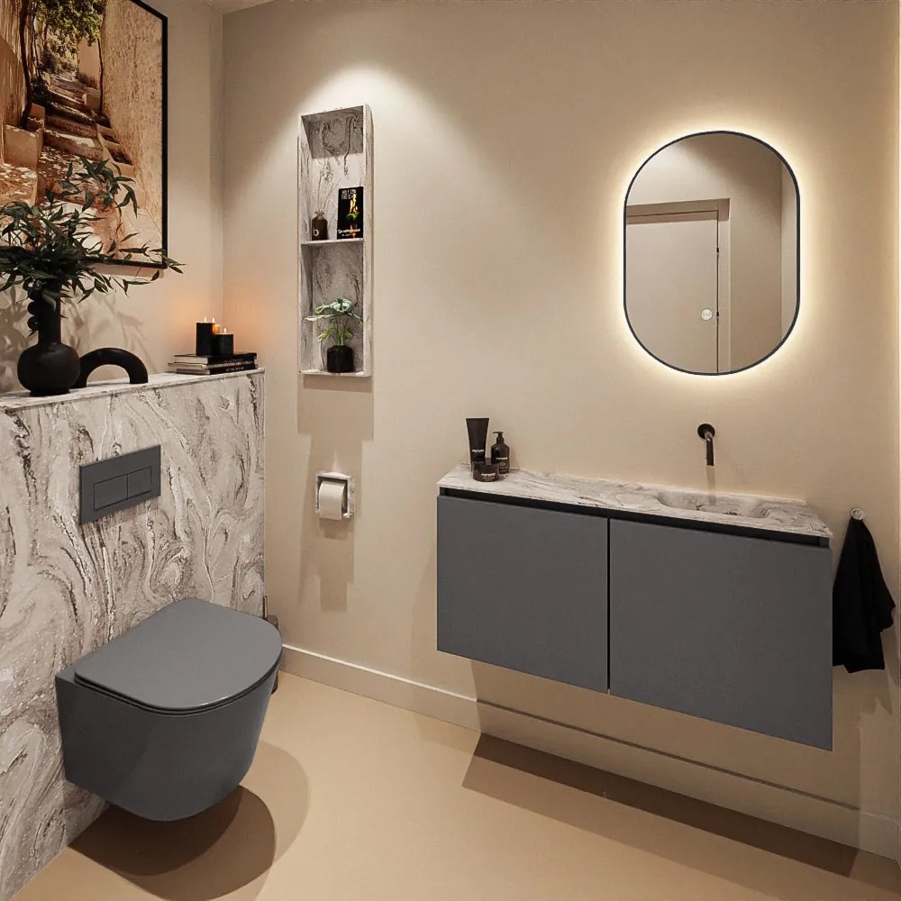 Mondiaz Ture DLux toiletmeubel 100cm dark grey met wastafel glace rechts zonder kraangat