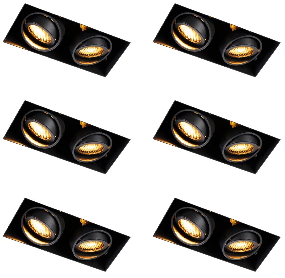 Set van 6 Inbouwspot zwart draai- en kantelbaar Trimless 2-lichts - Oneon Honey