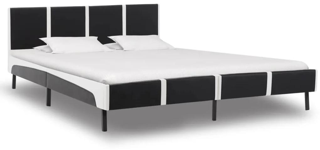 vidaXL Bed met matras kunstleer zwart en wit 160x200 cm