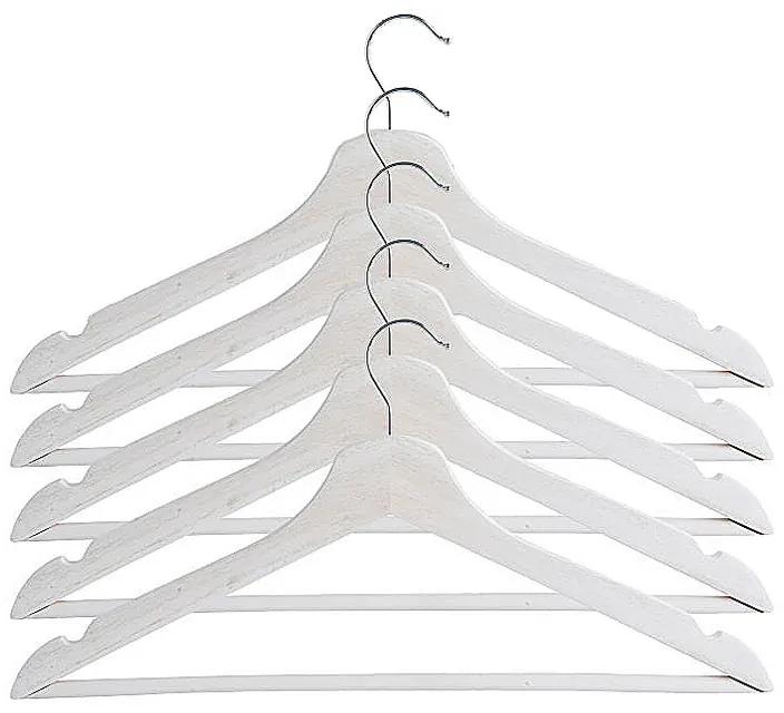 Houten kledinghangers - wit - set van 5