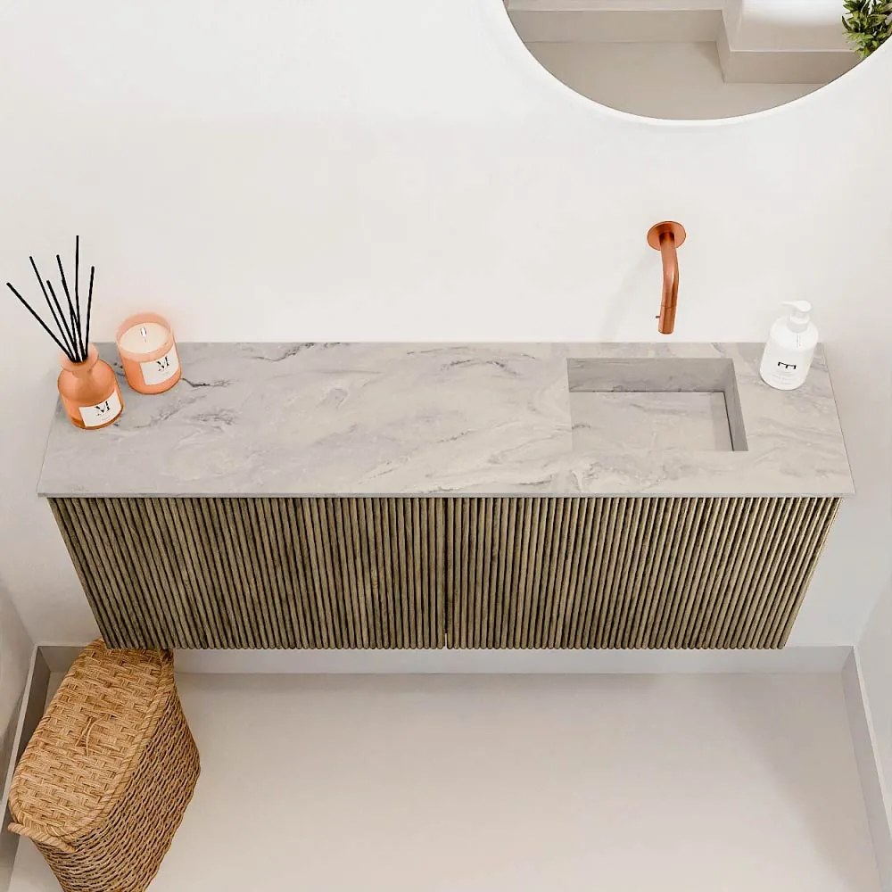 Mondiaz Joya DLux 100cm toiletmeubel dusk met wastafel faye rechts zonder kraangat glace