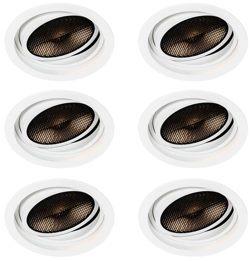 Set van 6 Moderne inbouwspot wit verstelbaar - Coop 111 Honey