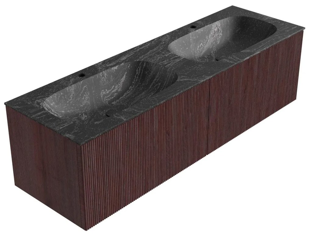Mondiaz Kurve-dlux 150cm badmeubel ruby met 2 lades en wastafel stor small dubbel 2 kraangaten lava