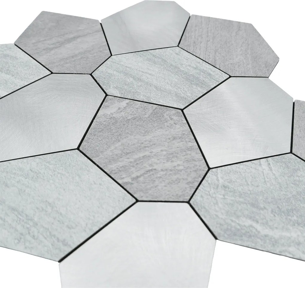 Zelfklevende Mozaïektegels Metaal | Polygoon Zilver | 30×26,2 cm | Keuken, Bad & WC