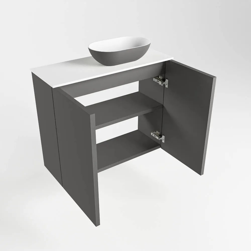 Mondiaz Fowy toiletmeubel 60cm dark grey met antraciete waskom rechts en kraangat