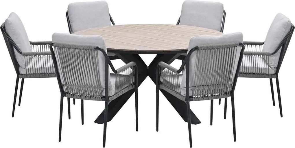 Garden Impressions Stevie tuinset 7-delig taupe - Tulli tuintafel Ø148x75 cm light teak vironwood