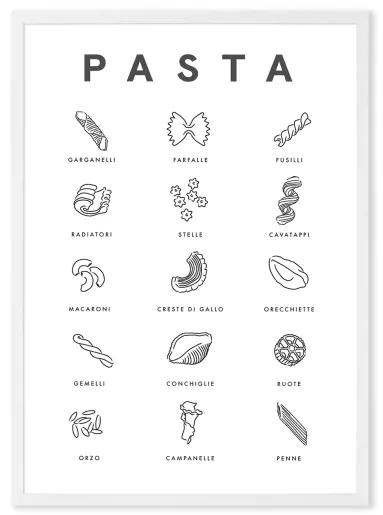 Pasta Guide door Violet Studio ingelijste print, A1, zwart en wit