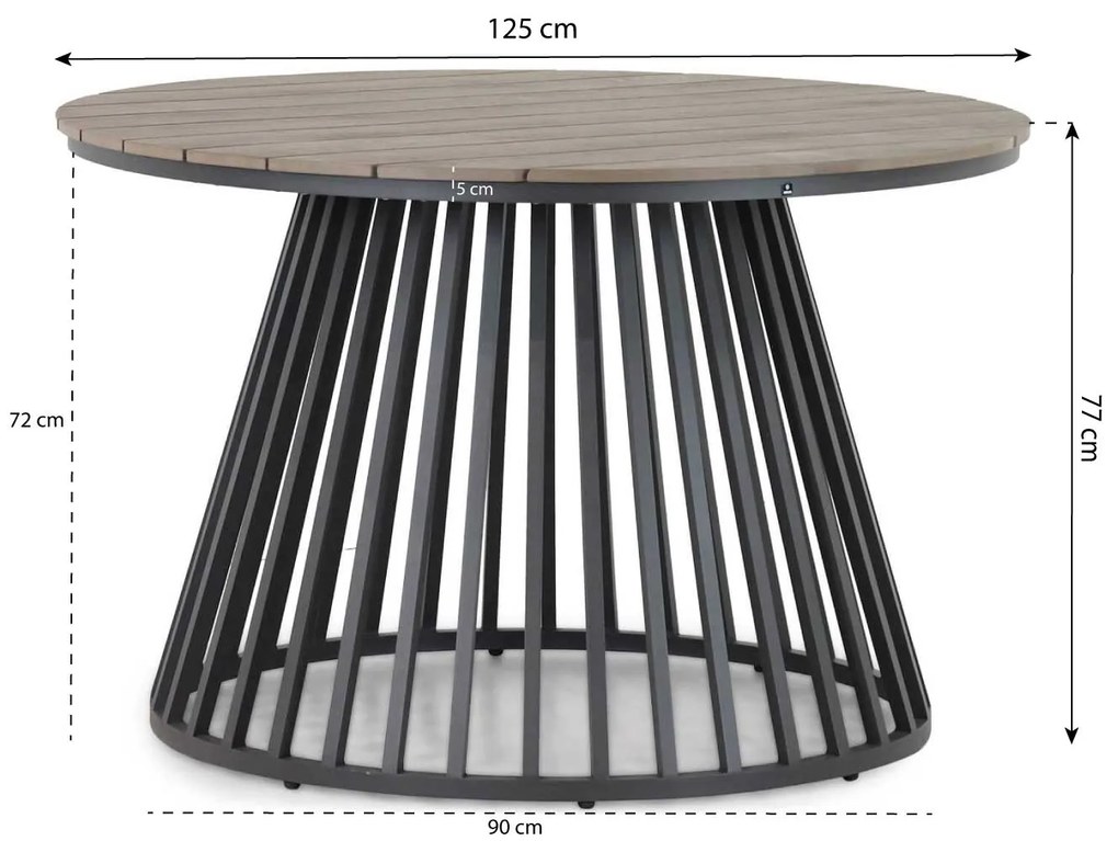 Dining Tuintafel   125 cm Aluminium/polywood Grijs  Sorrento