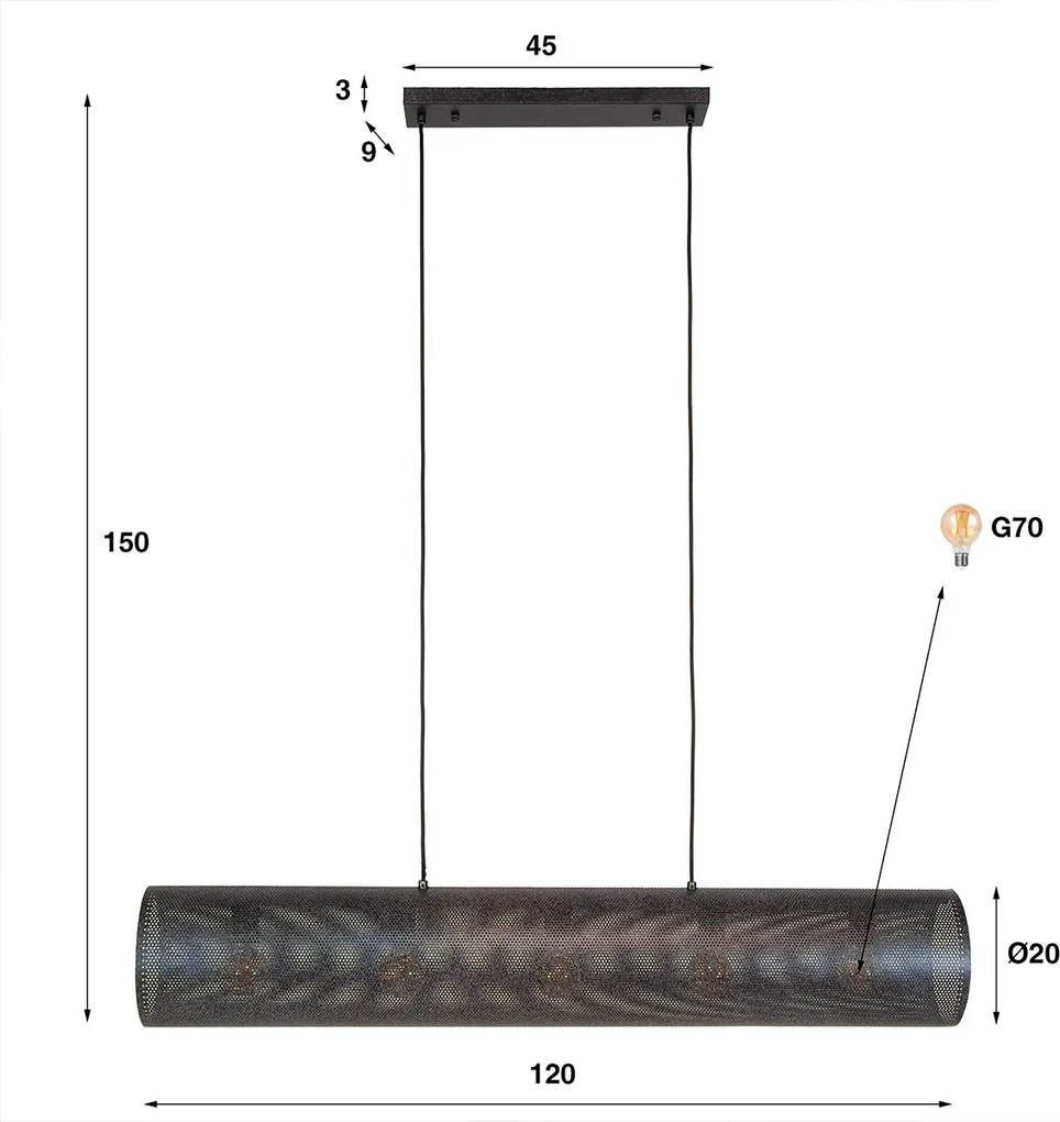 Hanglamp Koker Geperforeerd Staal 120 Cm