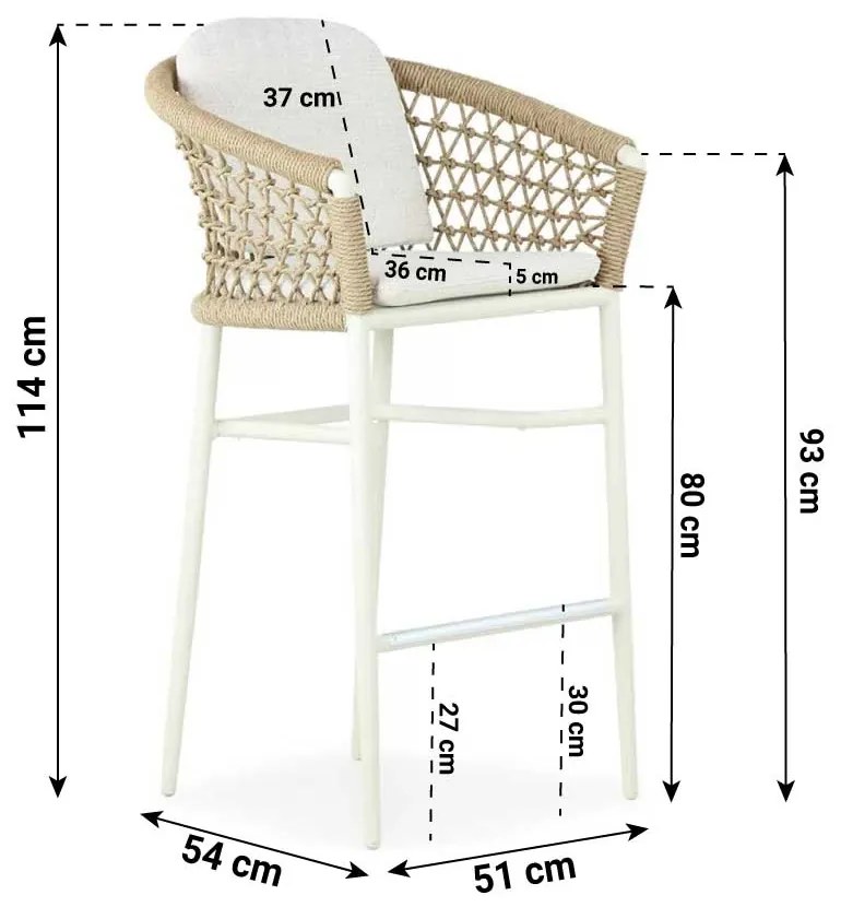Barset 70 cm Aluminium/wicker Taupe 2 personen Coco Bali/Como