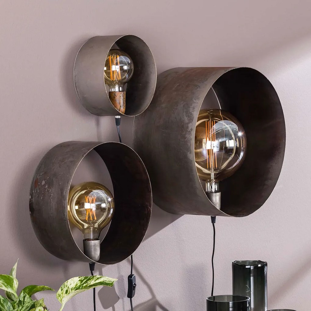 Set Van 3 Ronde Wandlampen Industrieel