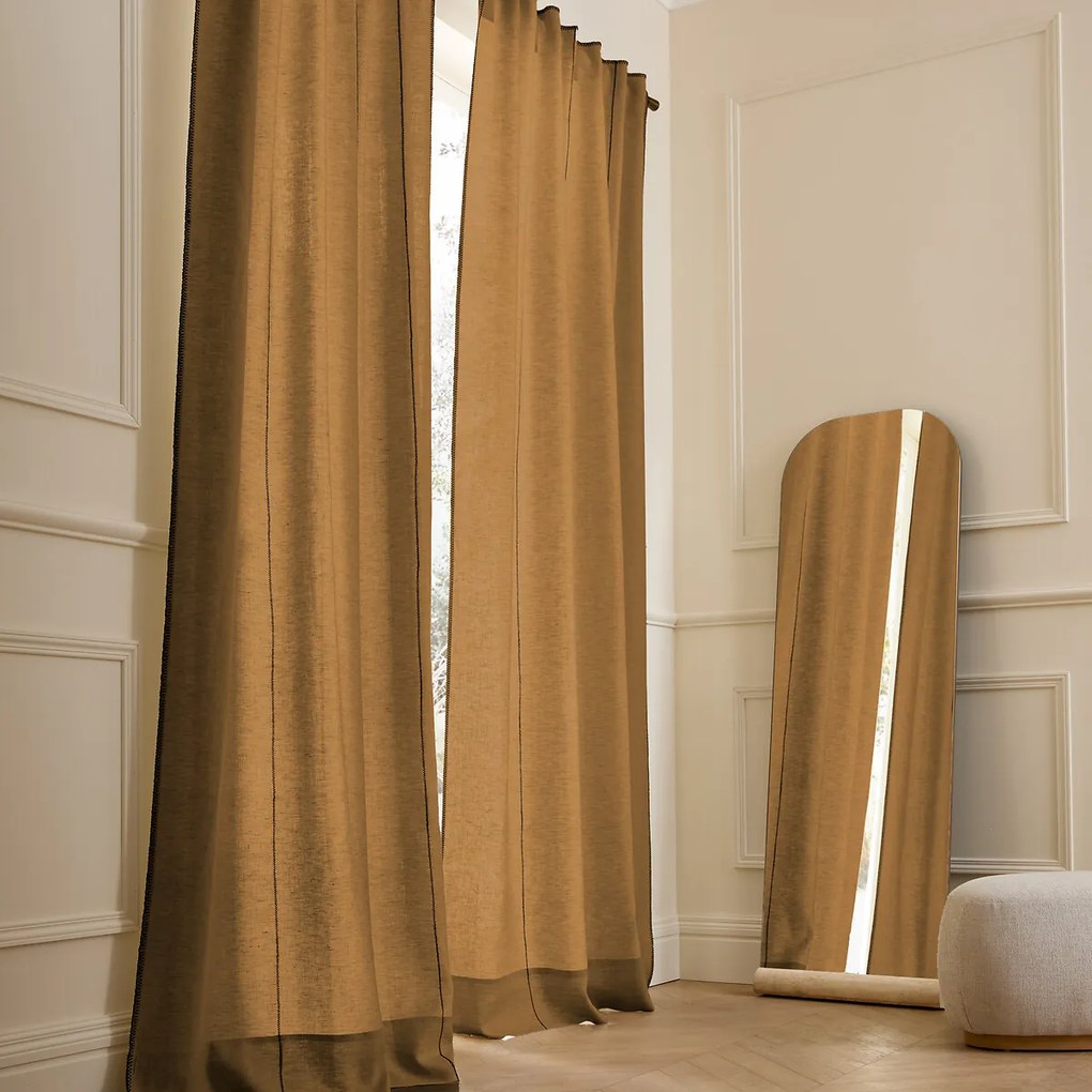 Gordijn in gewassen linnen met verdekte lussen, Tojos