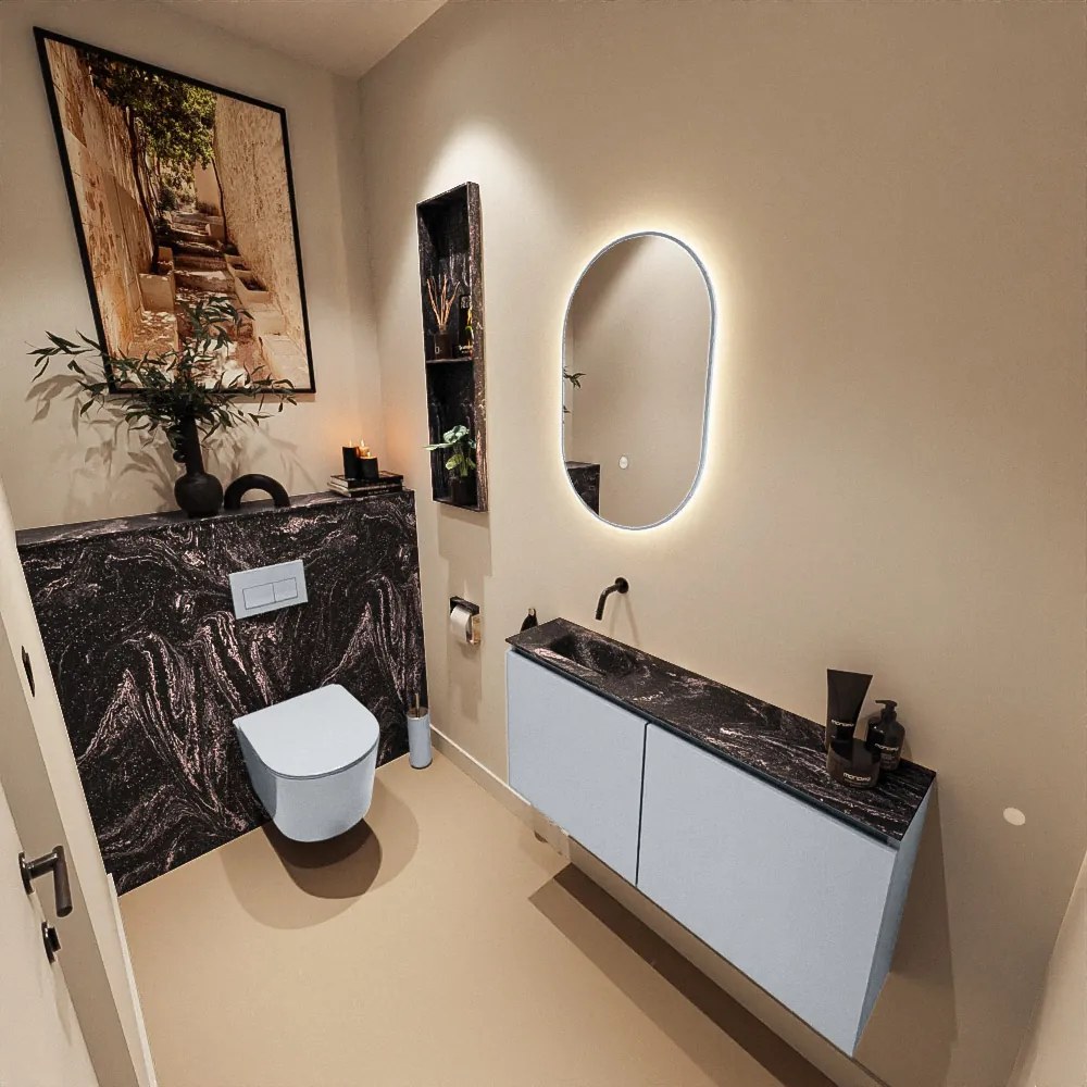 Mondiaz Ture DLux toiletmeubel 100cm clay met wastafel lava links zonder kraangat