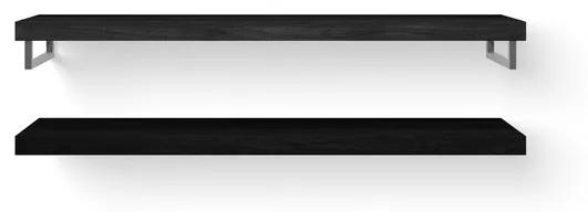 Looox Wood collection Duo wandplanken 160x46cm - 2 stuks - Met handdoekhouders RVS geborsteld - massief eiken Black WBDUO160BLRVS