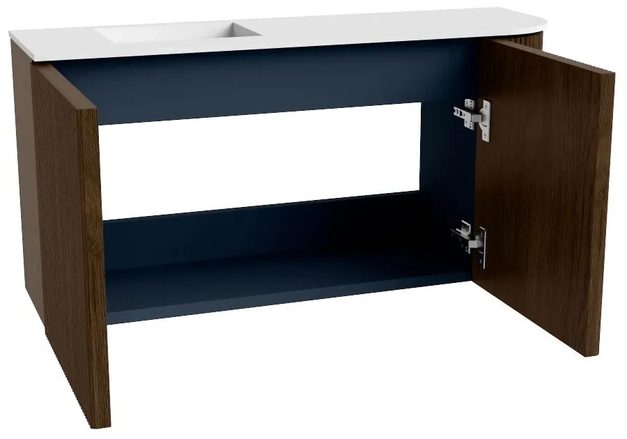 Mondiaz Joya 80cm toiletmeubel ronding rechts walnut met wastafel faye links zonder kraangat talc
