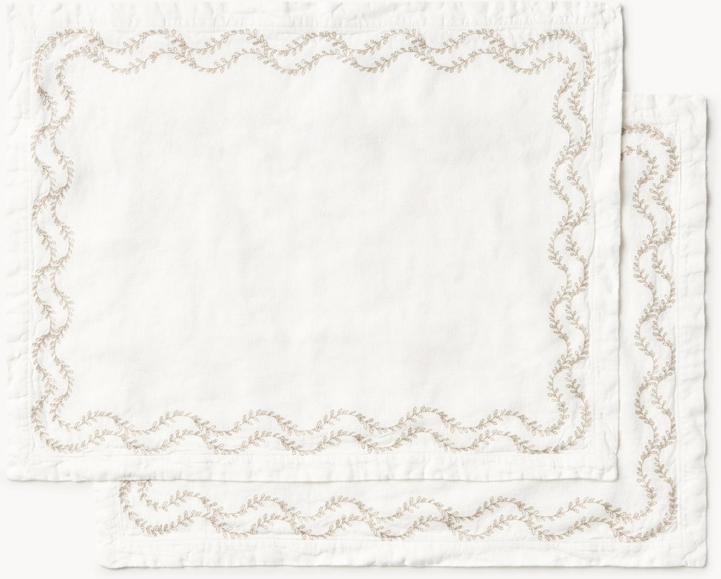 Handgeborduurde placemats Ivy van gewassen linnen, 2-delig