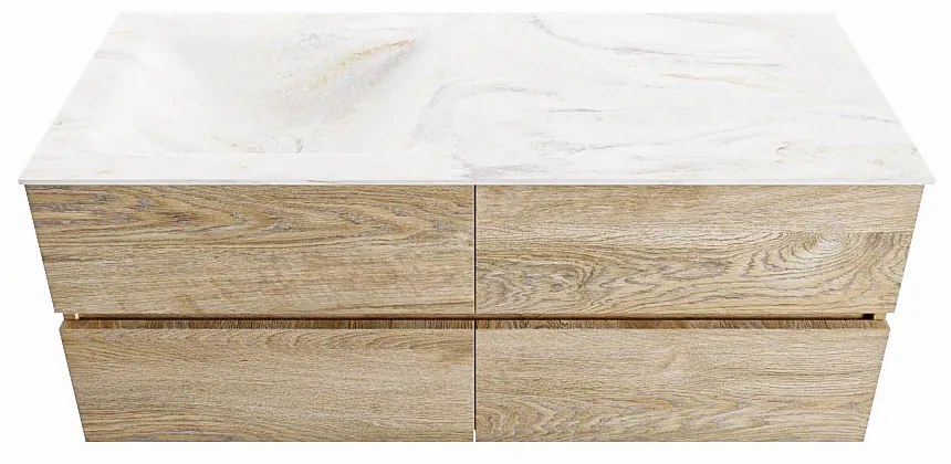 Mondiaz Vica DLux badmeubel 120cm washed oak 4 lades met wastafel ostra links 1 kraangat