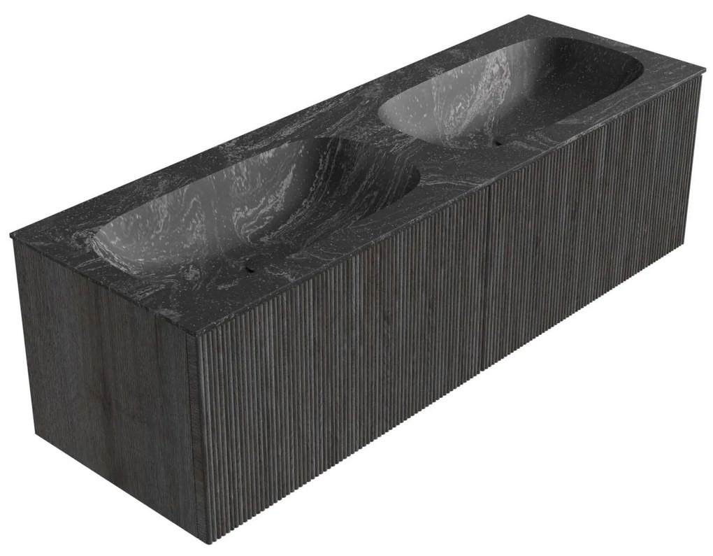 Mondiaz Kurve-dlux 140cm badmeubel shadow met 2 lades en wastafel stor small dubbel zonder kraangat lava