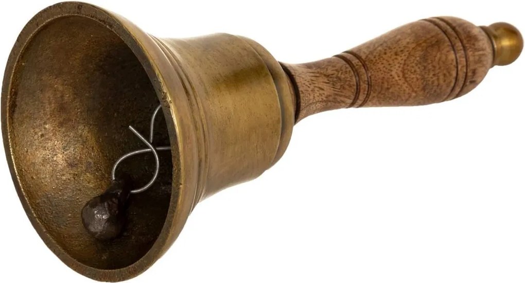 Atmosphera bruine Tafelbel met Mangohouten Handvat - Hoogte 17 cm