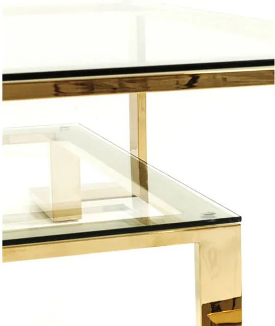 Gouden Salontafel Met Glas - 120 X 120cm.