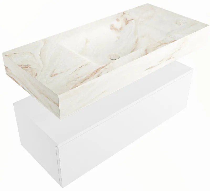 Mondiaz Alan DLux badmeubel 100cm talc 1 lade met wastafel frappe midden zonder kraangat
