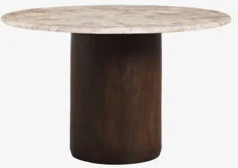 Ronde Eettafel Ø120 Cm Luceida Donker Handvat Hout & Beige Marmer Panther - Sklum