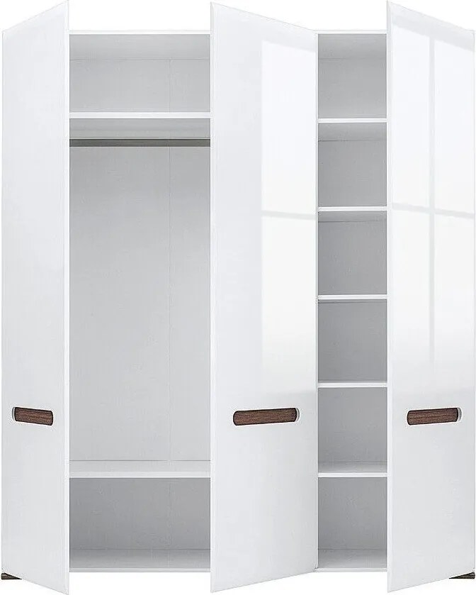 Kledingkast Serveso 117, Glanzend wit, Wit, Wengé, 210x180x57cm, 146 kg, Kledingkast deuren: Met scharnieren, Aantal planken: 7, Aantal planken: 7