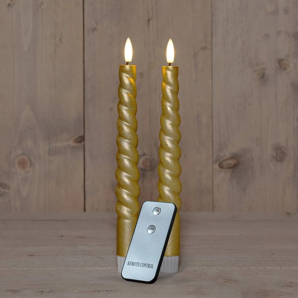 Anna's Collection - Led gedraaide dinerkaars - goud - H 23cm - set van 2 stuks - met afstandsbediening
