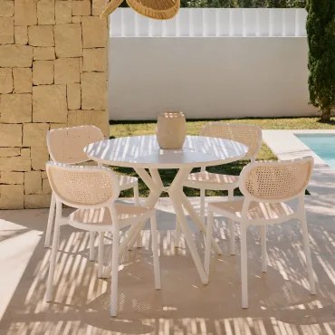 Ronde Tafelset Ø100 Cm In Aluminium Valerie En 4 Stapelbare Tuinstoelen In Polypropyleen Omara Glaciale Wit - Sklum