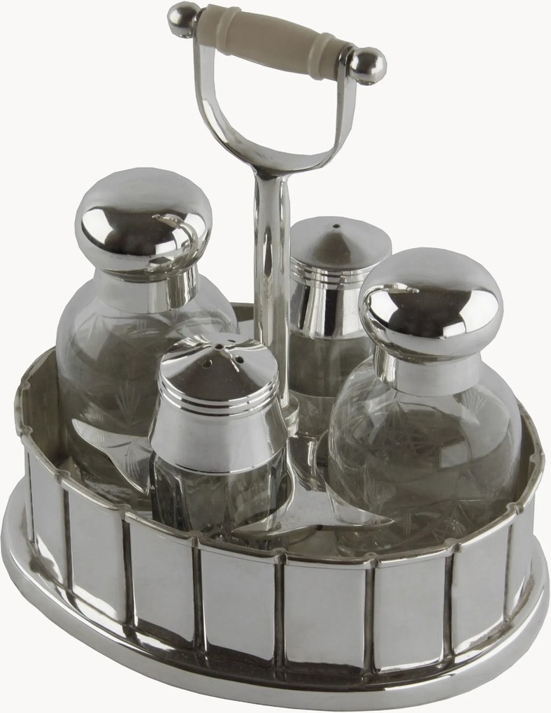 Handgemaakte Sheffield zilveren olie- en azijnflesjes set Modern Line, 5-delig