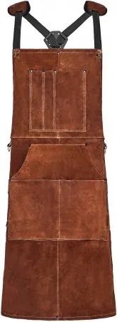 VEVOR Koeienleren lasschort, vlamvertragend beschermend schort, hittebestendig leren schort met 6 gereedschapszakken, werkschort voor houtbewerking, tuinieren, barbecue, 610x914mm