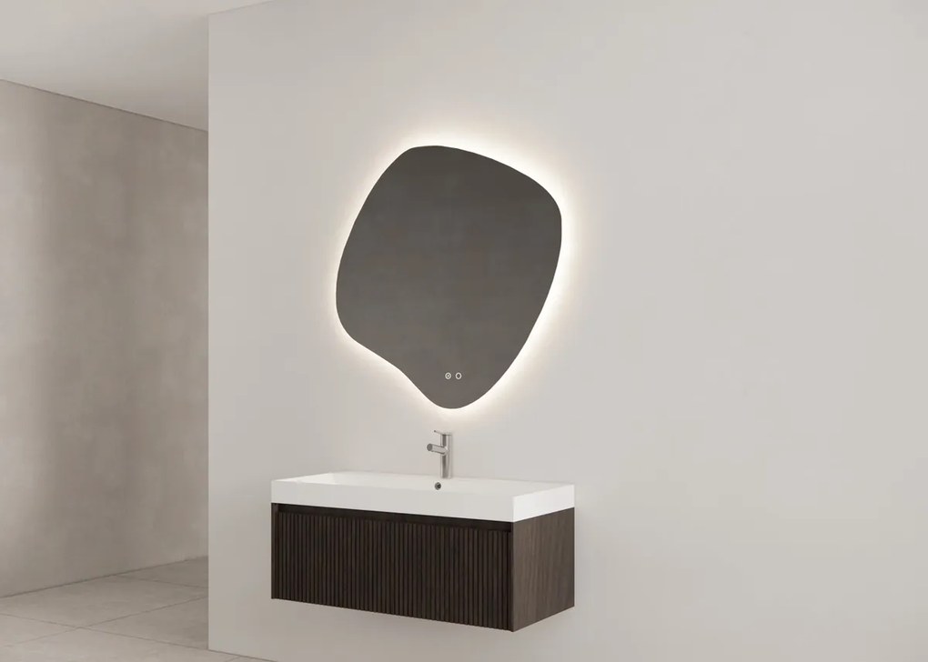 Gliss Design Timotheus badmeubel met ribbelfront 100cm charcoal met mat witte wastafel met 1 kraangat Lako