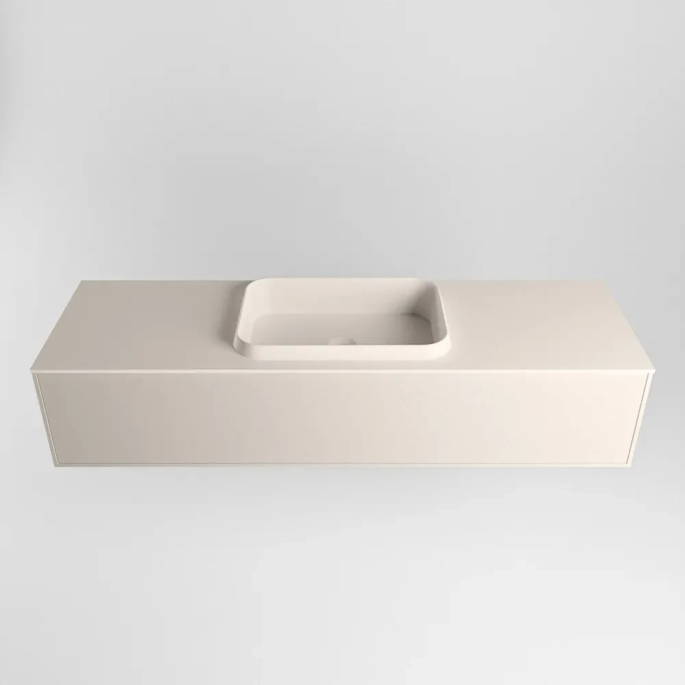 Mondiaz Erin 150cm badmeubel Linen met 1 lade en beige wastafel midden 1 kraangat