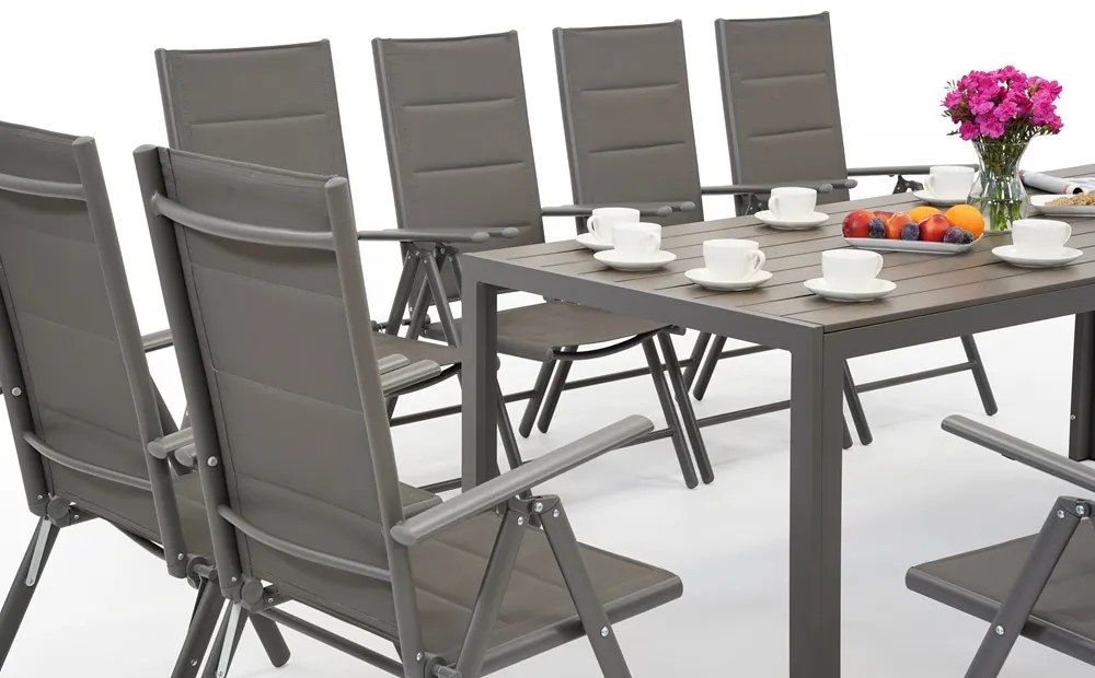 Garden Point grijze aluminium tuinmeubelen met grote Polywood Verona tafel voor 12 personen