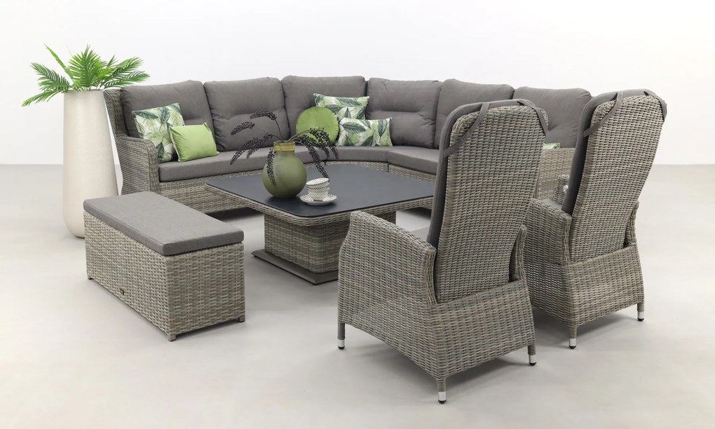 Sandigo lounge dining set met bijzetbank + 2x verstelbare tuinstoel