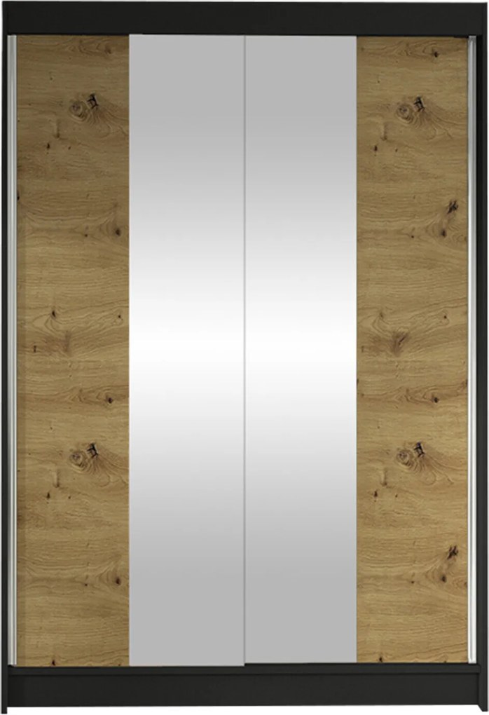 Kledingkast Closico Salvor II, Artisan eiken, Zwart, 200x120x58cm, 98 kg, Kledingkast deuren: Schuivend, Aantal planken: 5, Aantal planken: 5